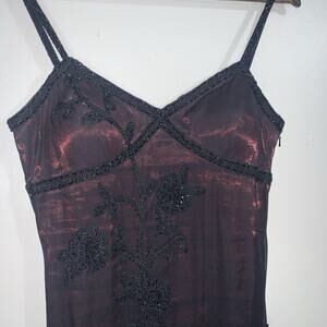 Sue Wong Red Black Mesh Beaded Embroidered Floral Crochet Cocktail Mermaid Sz 8